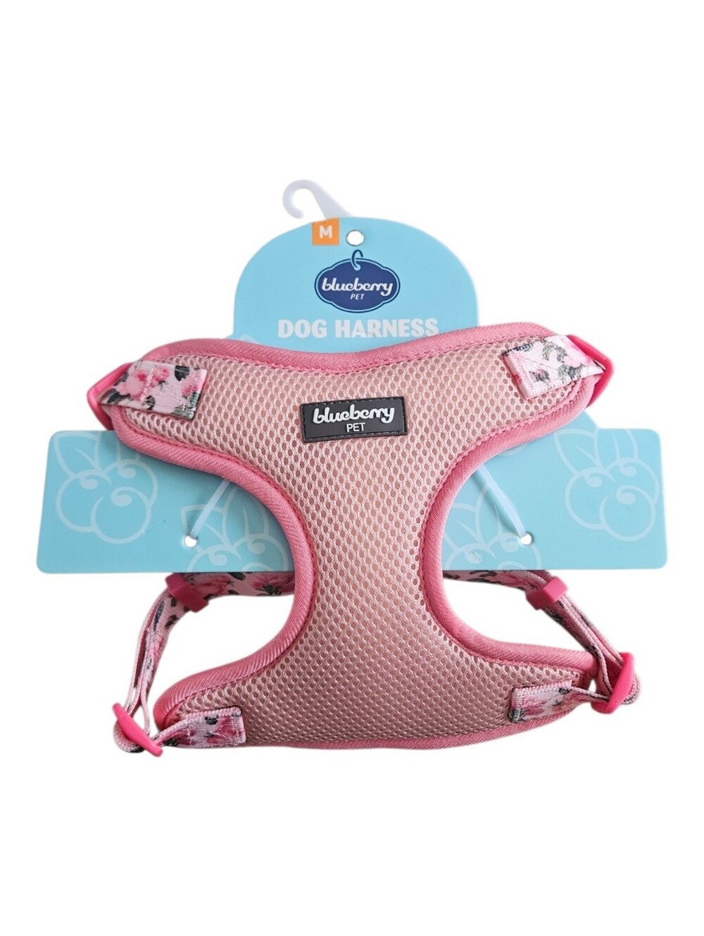 Blueberry Pet Rose Pink Flower Print Padded Dog Harness Vest Size M